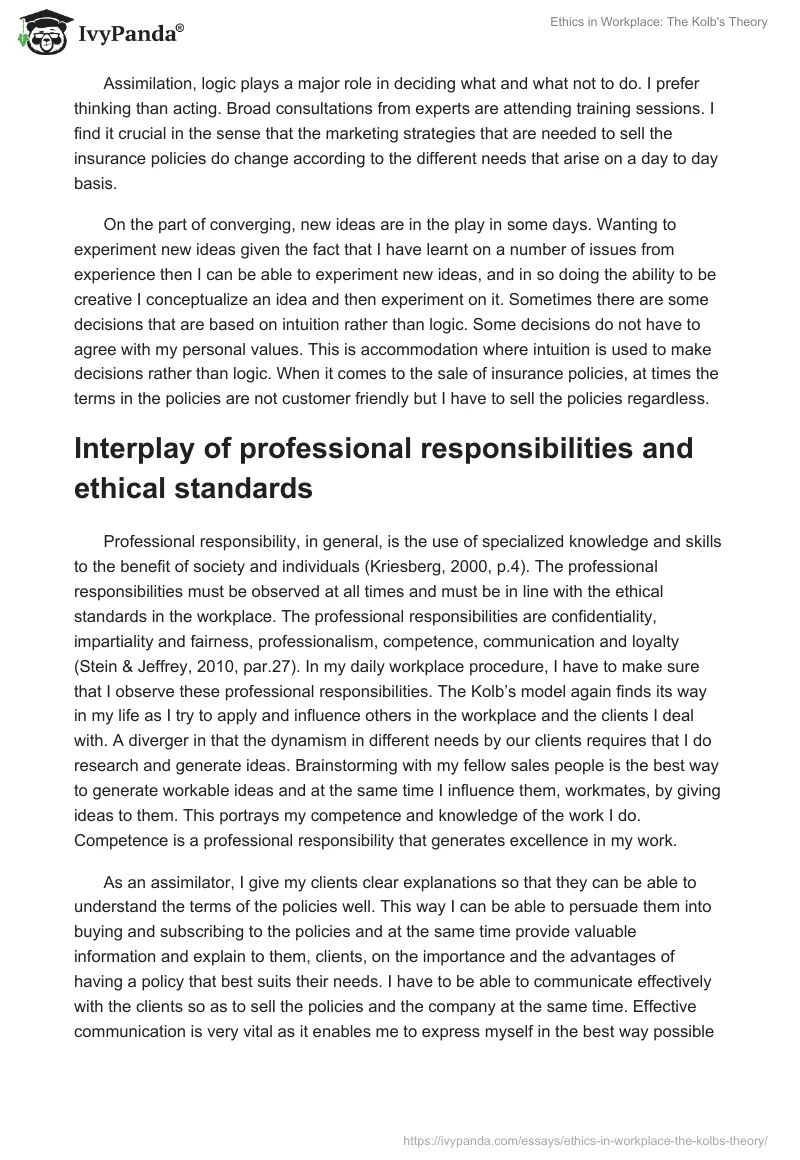 Ethics in Workplace: The Kolb's Theory. Page 3