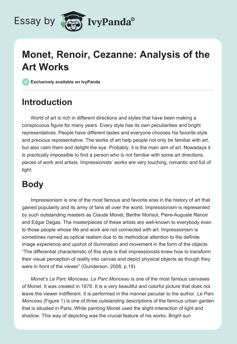 Monet, Renoir, Cezanne: Analysis of the Art Works. Page 1