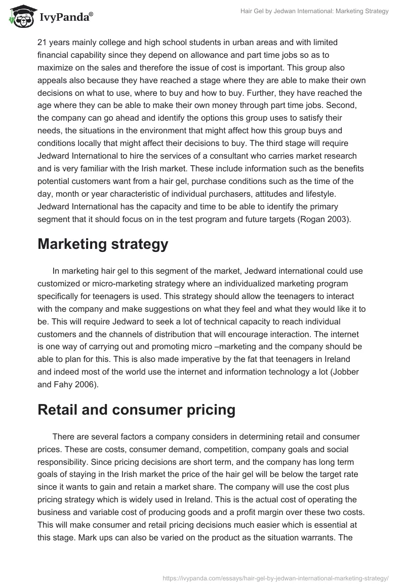 Hair Gel by Jedwan International: Marketing Strategy. Page 2
