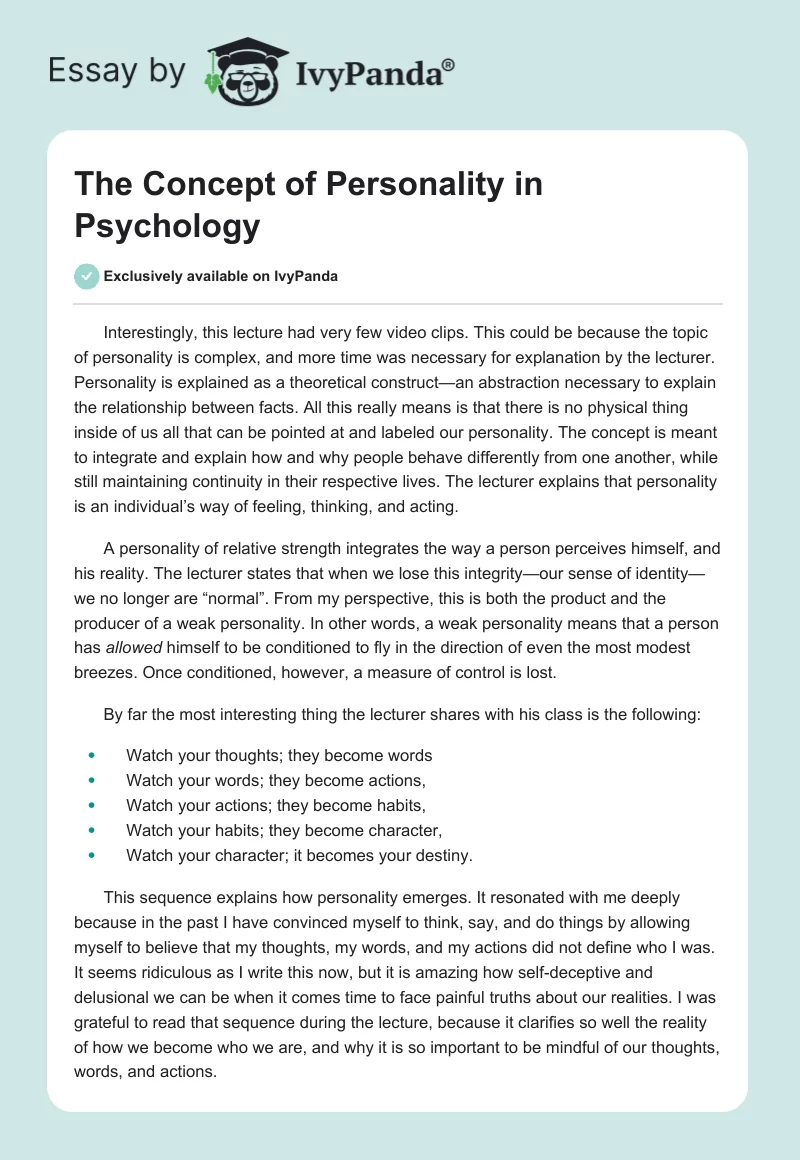 The Concept of Personality in Psychology. Page 1