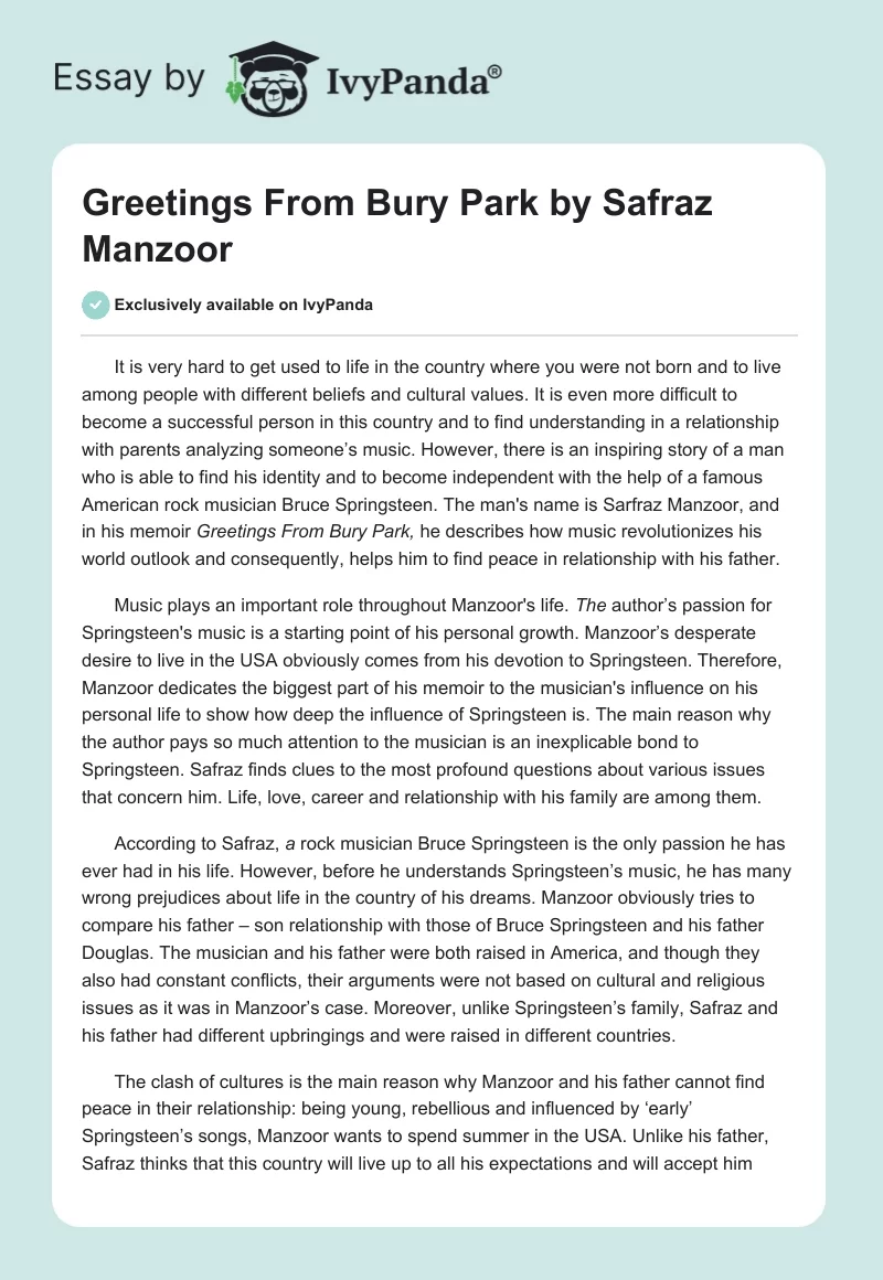 "Greetings From Bury Park" by Safraz Manzoor. Page 1