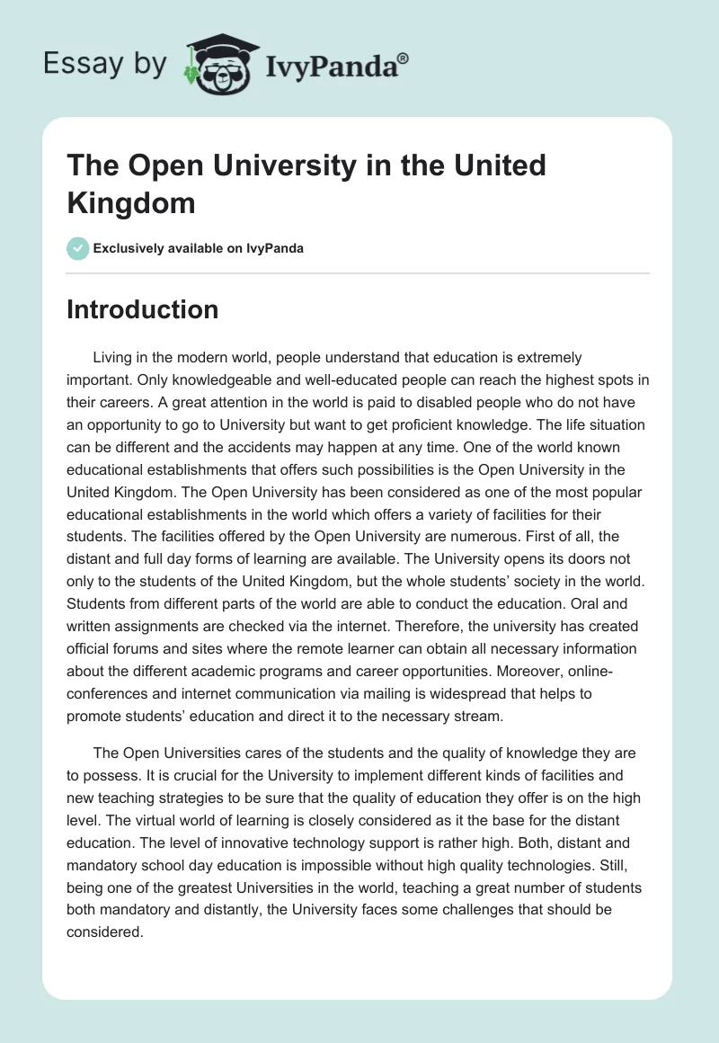 The Open University in the United Kingdom. Page 1