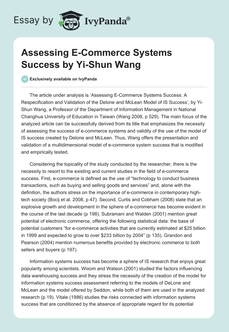 "Assessing E-Commerce Systems Success" by Yi-Shun Wang. Page 1