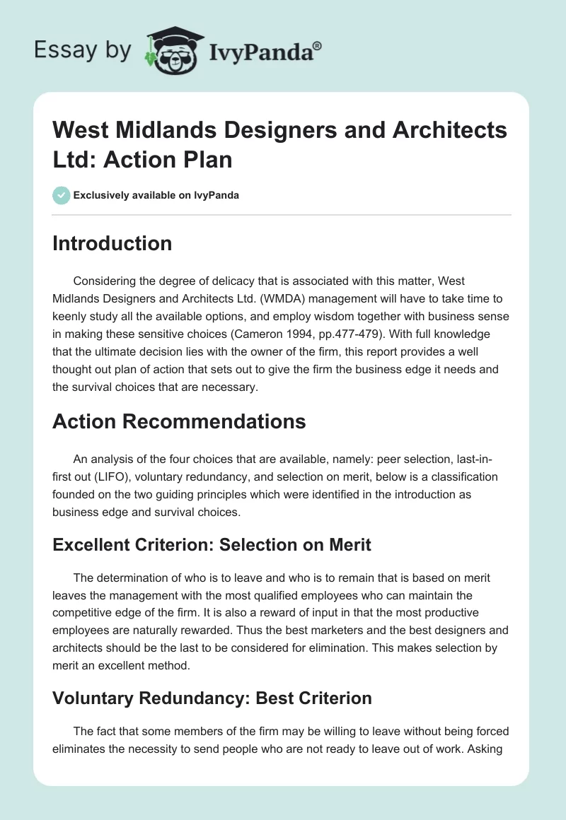 West Midlands Designers and Architects Ltd: Action Plan. Page 1