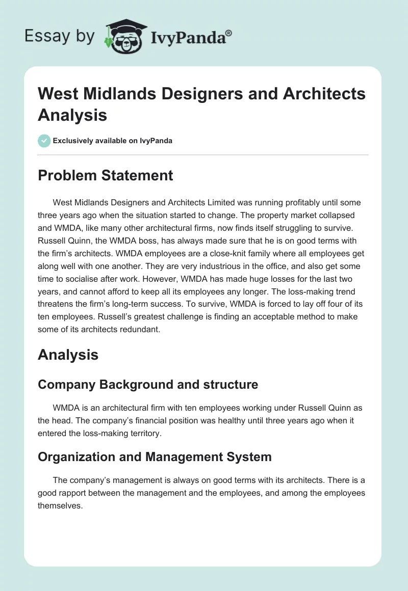 West Midlands Designers and Architects Analysis. Page 1