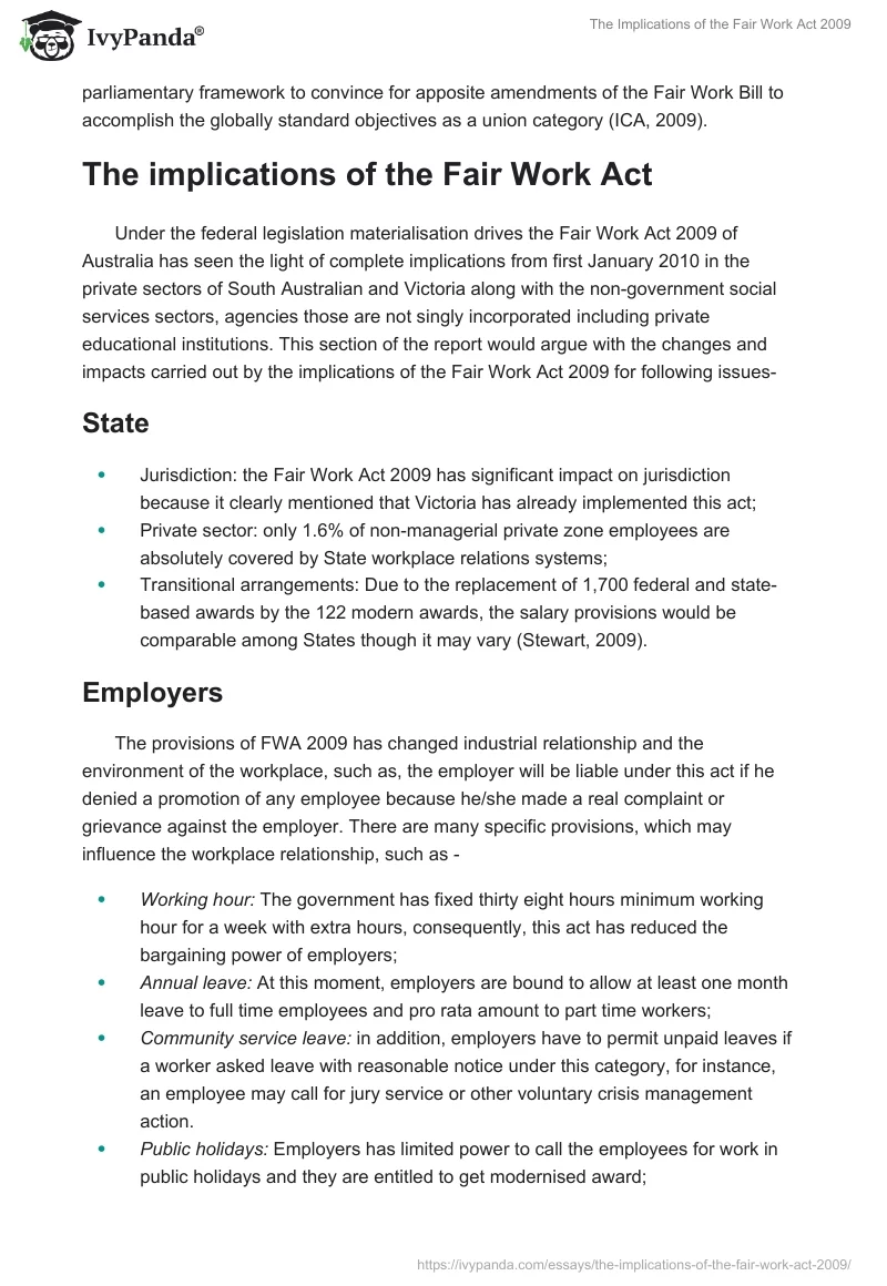 The Implications of the Fair Work Act 2009. Page 3