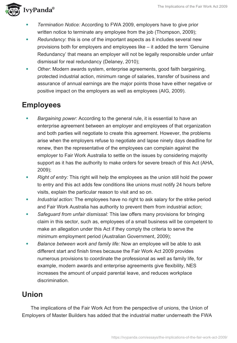 The Implications of the Fair Work Act 2009. Page 4