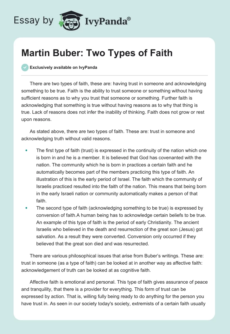 Martin Buber: Two Types of Faith. Page 1