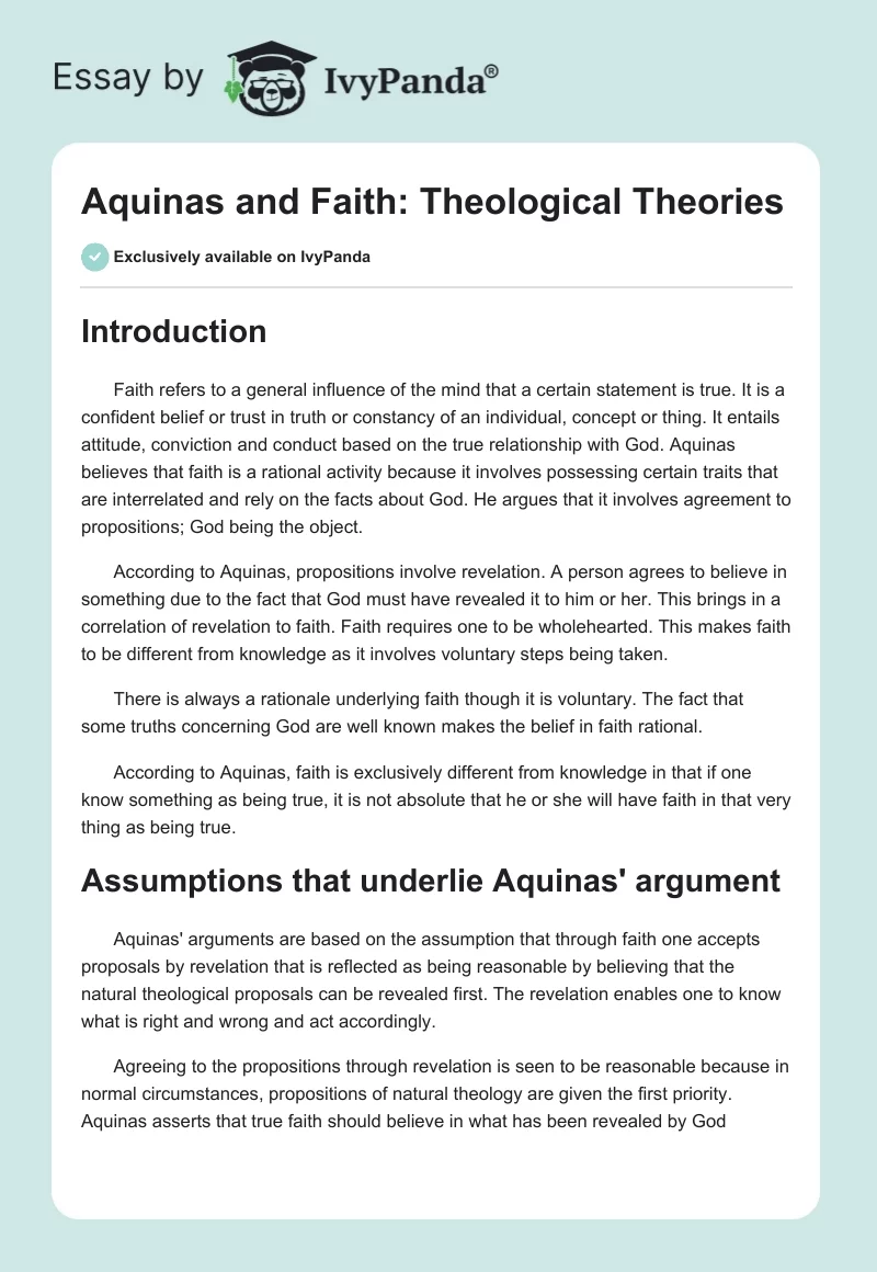 Aquinas and Faith: Theological Theories. Page 1