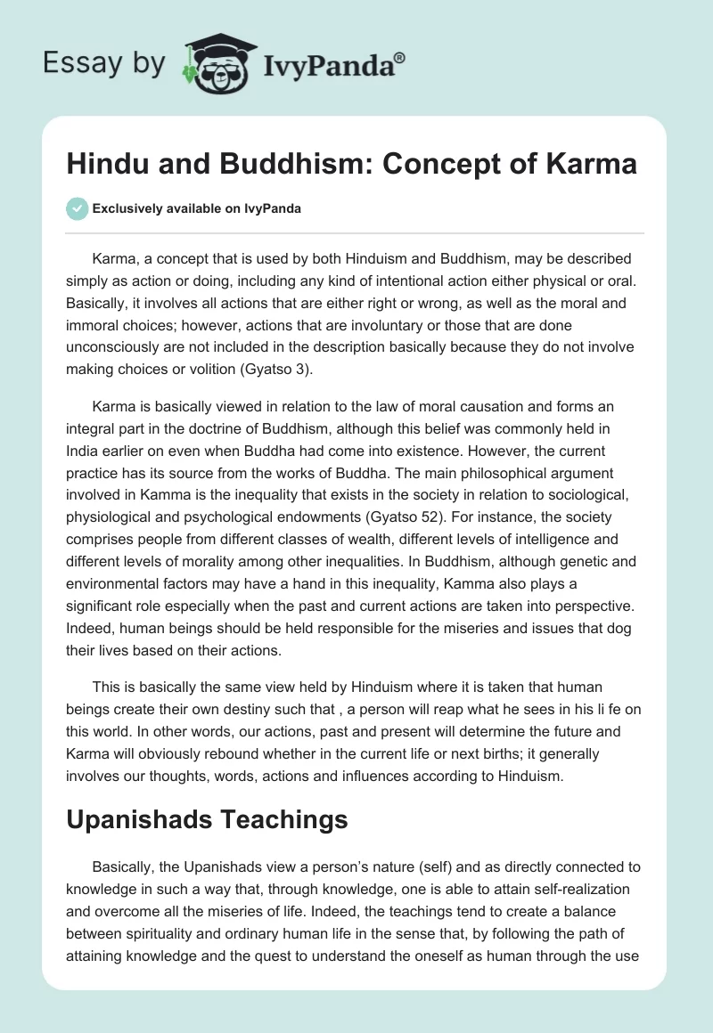 Hindu and Buddhism: Concept of Karma. Page 1