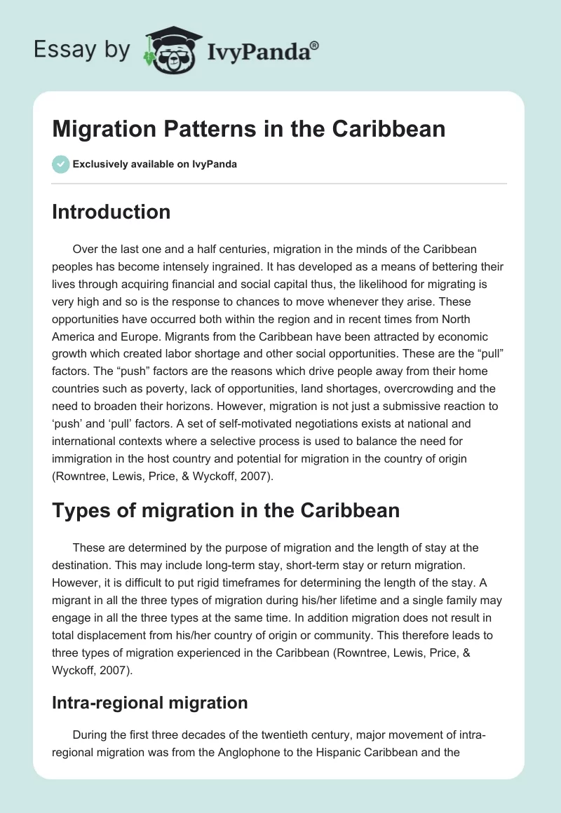 Migration Patterns in the Caribbean. Page 1