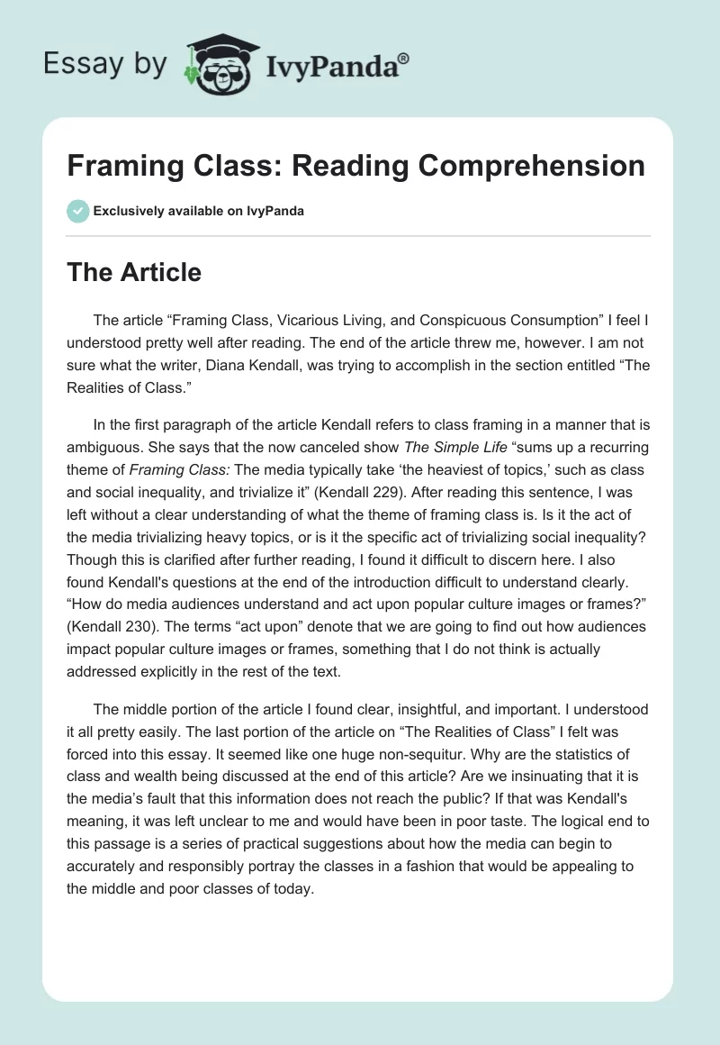 Framing Class: Reading Comprehension. Page 1