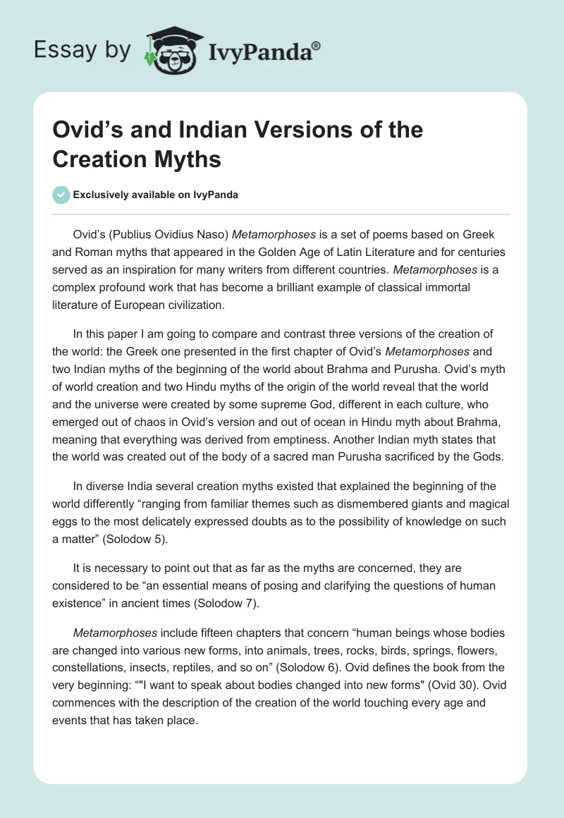 Ovid’s and Indian Versions of the Creation Myths. Page 1