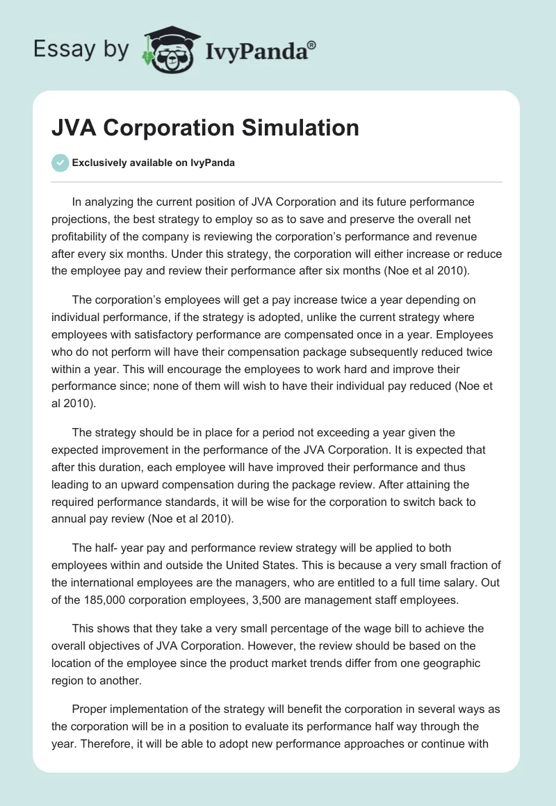 JVA Corporation Simulation. Page 1