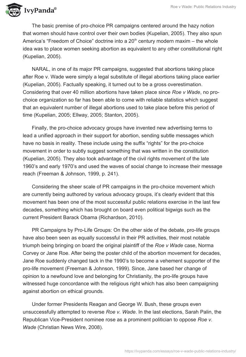 Roe v Wade: Public Relations Industry. Page 3