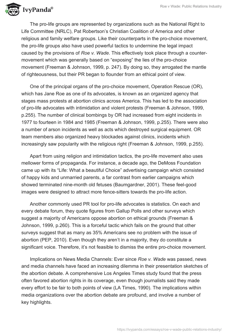 Roe v Wade: Public Relations Industry. Page 4