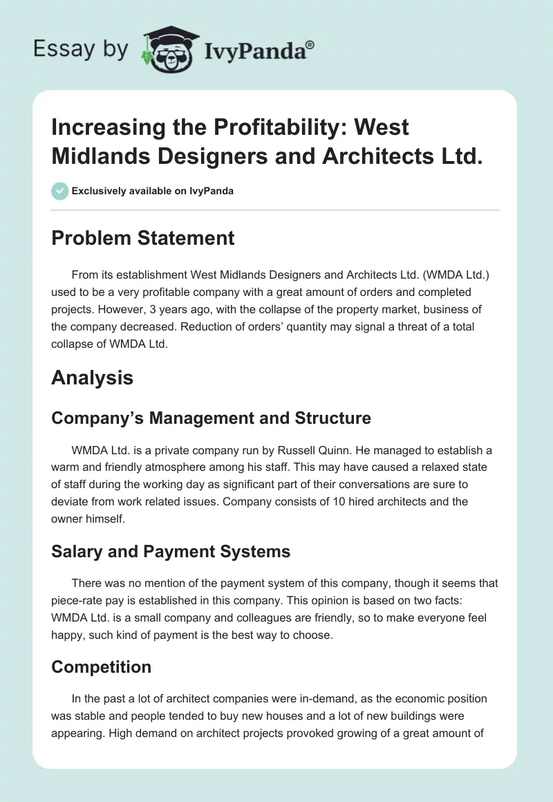 Increasing the Profitability: West Midlands Designers and Architects Ltd.. Page 1