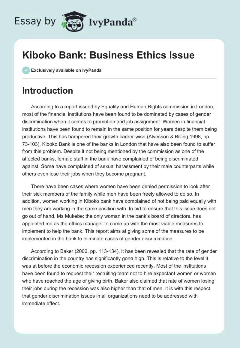 Kiboko Bank: Business Ethics Issue. Page 1