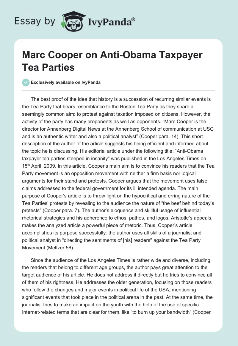 Marc Cooper on Anti-Obama Taxpayer Tea Parties. Page 1