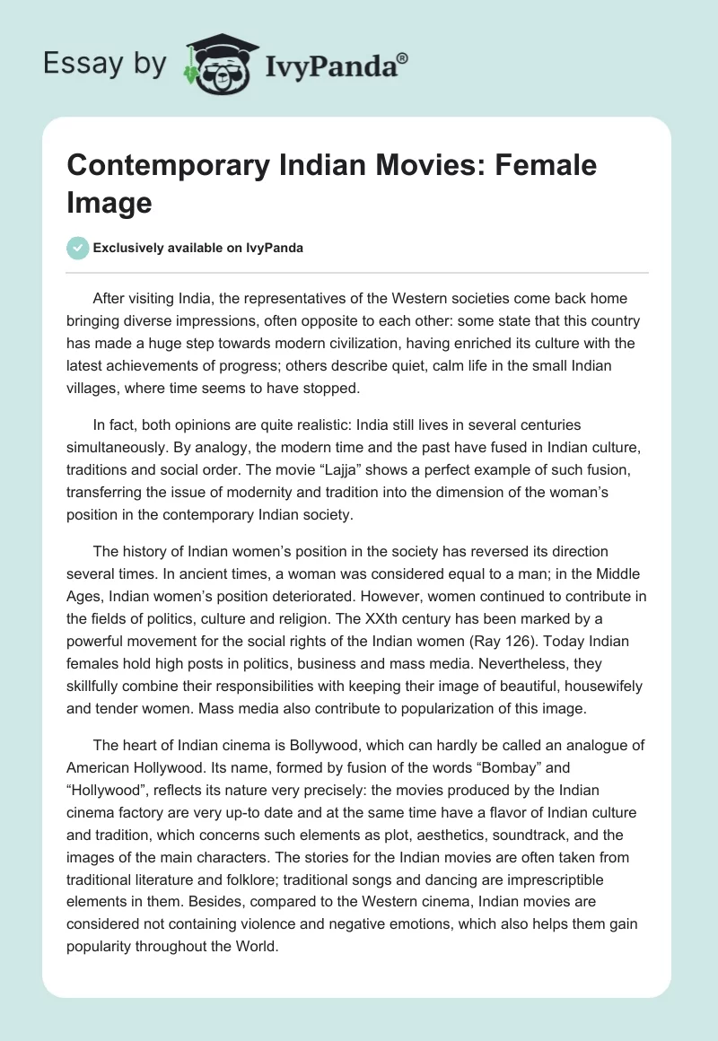 Contemporary Indian Movies: Female Image. Page 1
