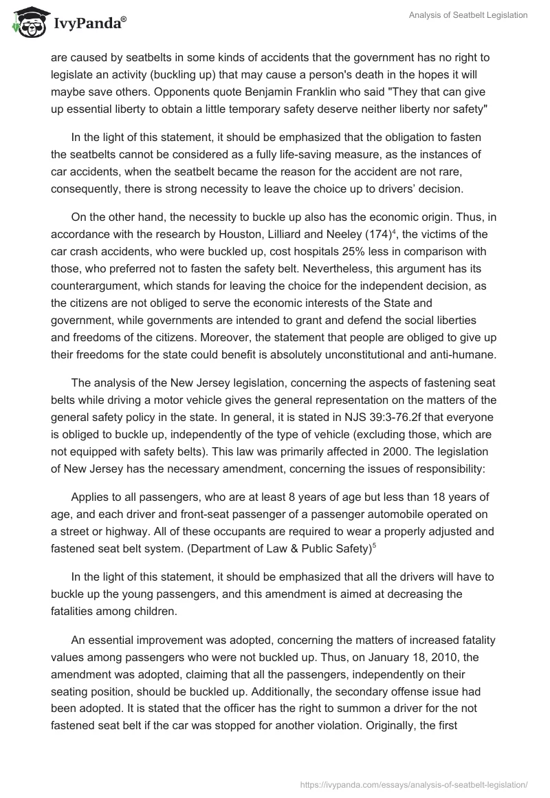 Analysis of Seatbelt Legislation. Page 5