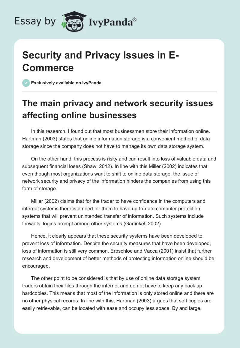 Security and Privacy Issues in E-Commerce. Page 1