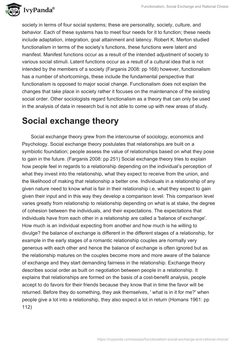 Functionalism, Social Exchange and Rational Choice. Page 2