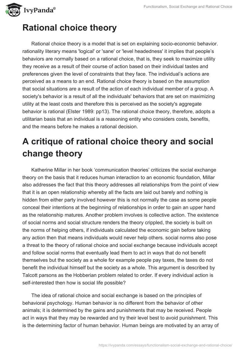 Functionalism, Social Exchange and Rational Choice. Page 3
