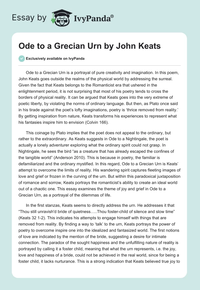 Ode to a Grecian Urn by John Keats. Page 1