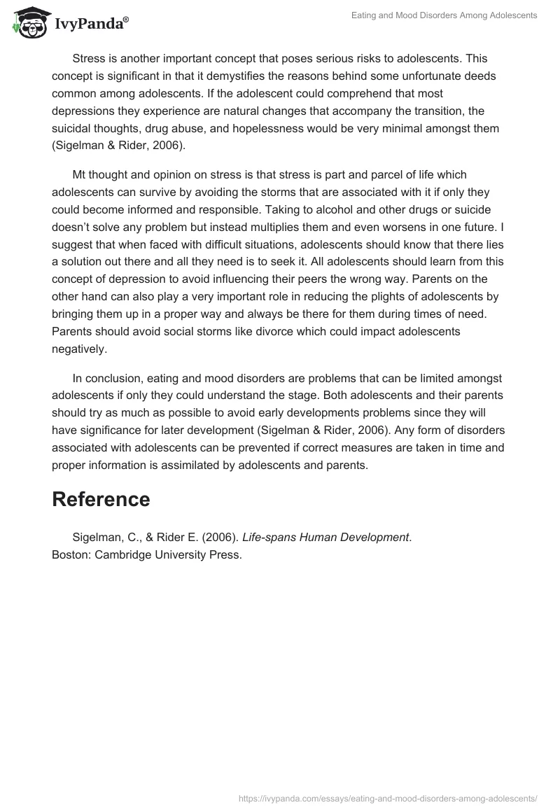 Eating and Mood Disorders Among Adolescents. Page 2