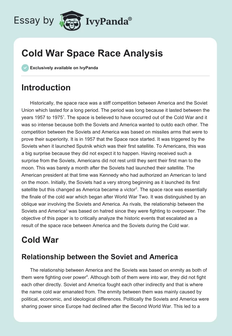 Cold War Space Race Analysis. Page 1