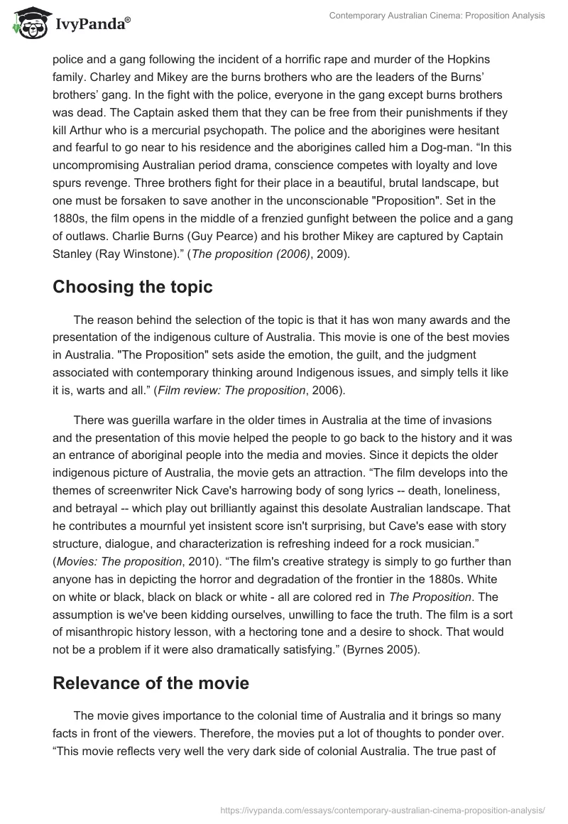 Contemporary Australian Cinema: "Proposition" Analysis. Page 2