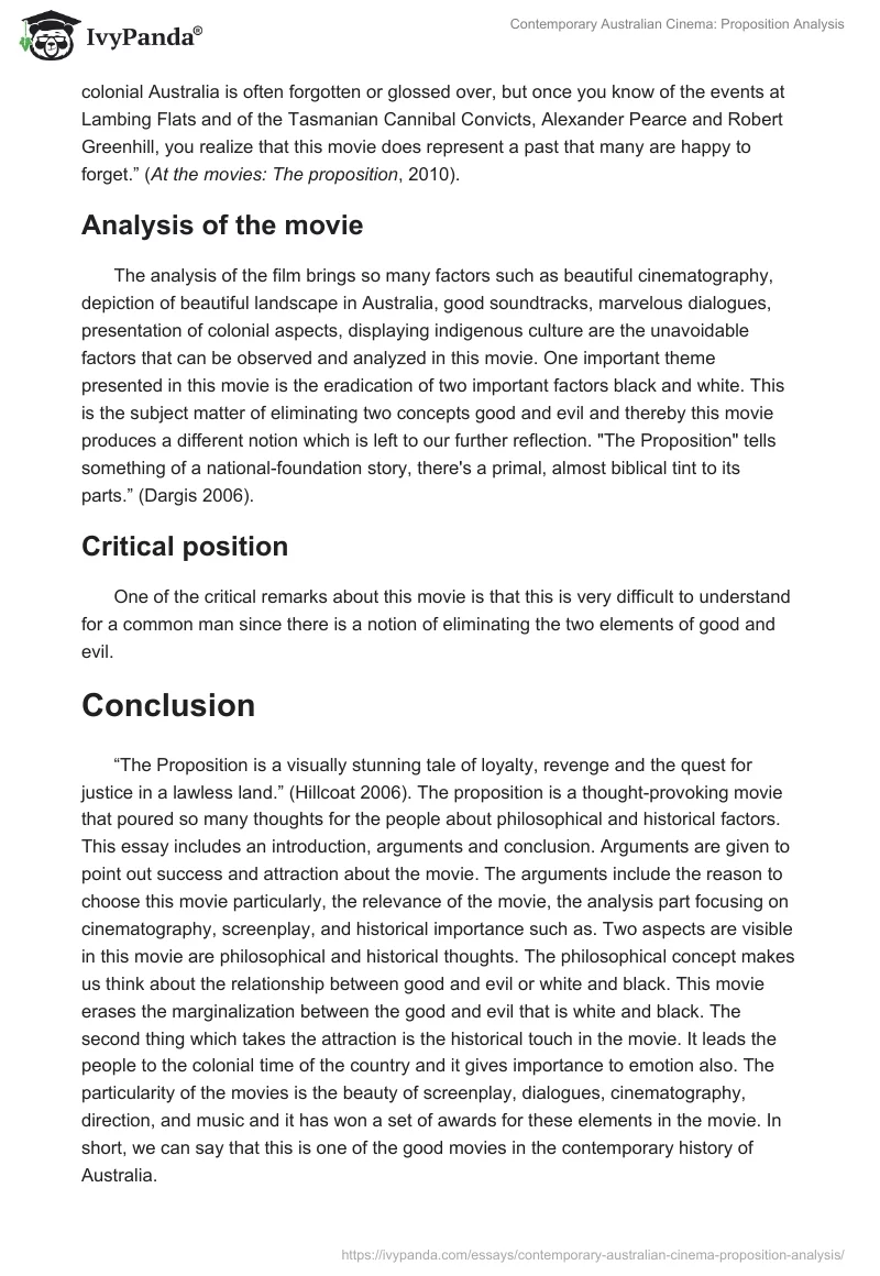 Contemporary Australian Cinema: "Proposition" Analysis. Page 3