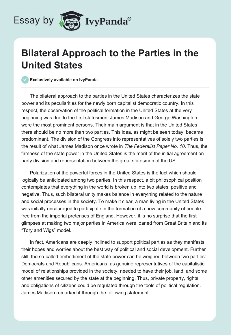 Bilateral Approach to the Parties in the United States. Page 1