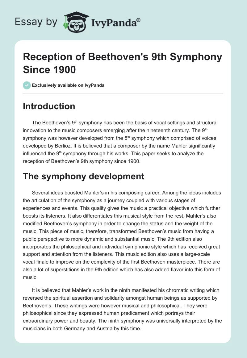 Reception of Beethoven's 9th Symphony Since 1900. Page 1
