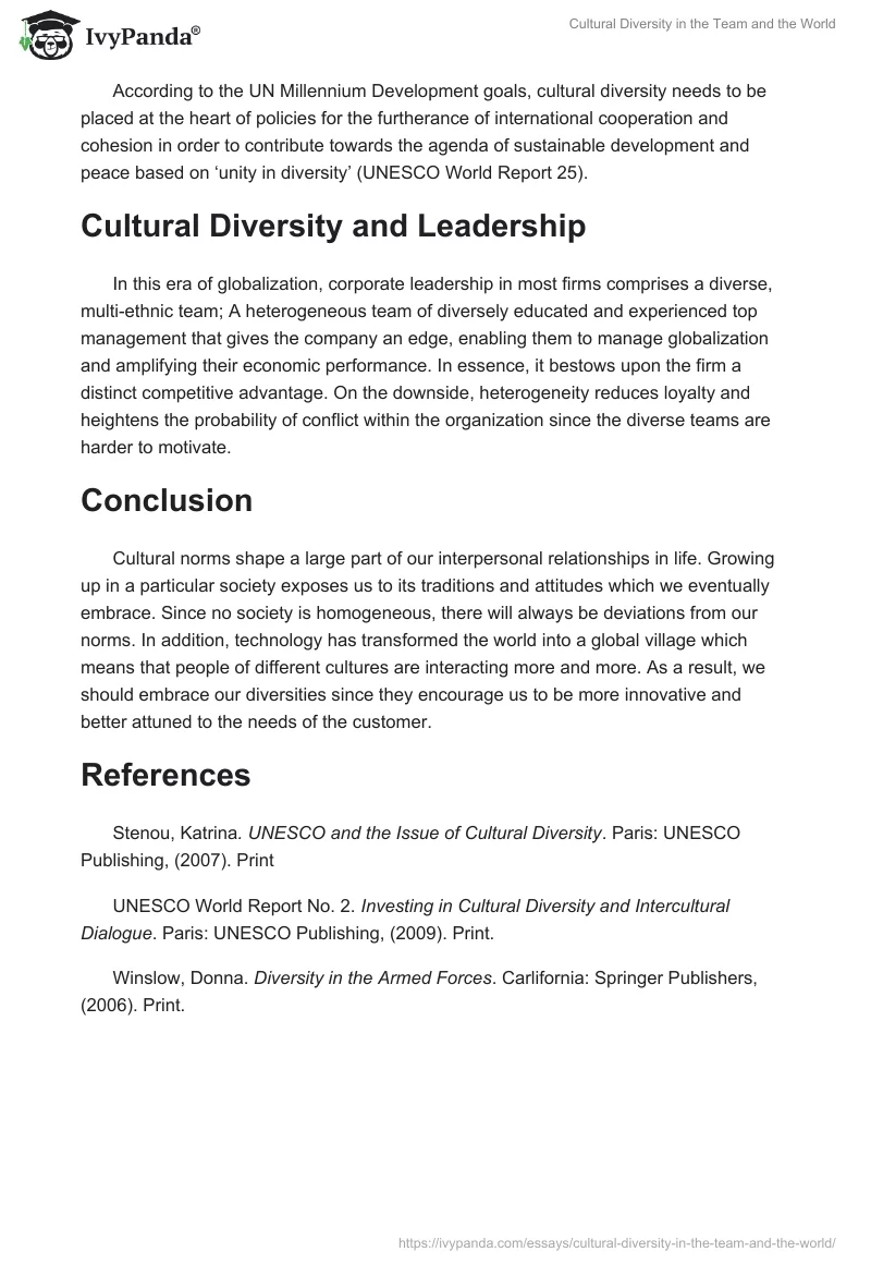 Cultural Diversity in the Team and the World. Page 2