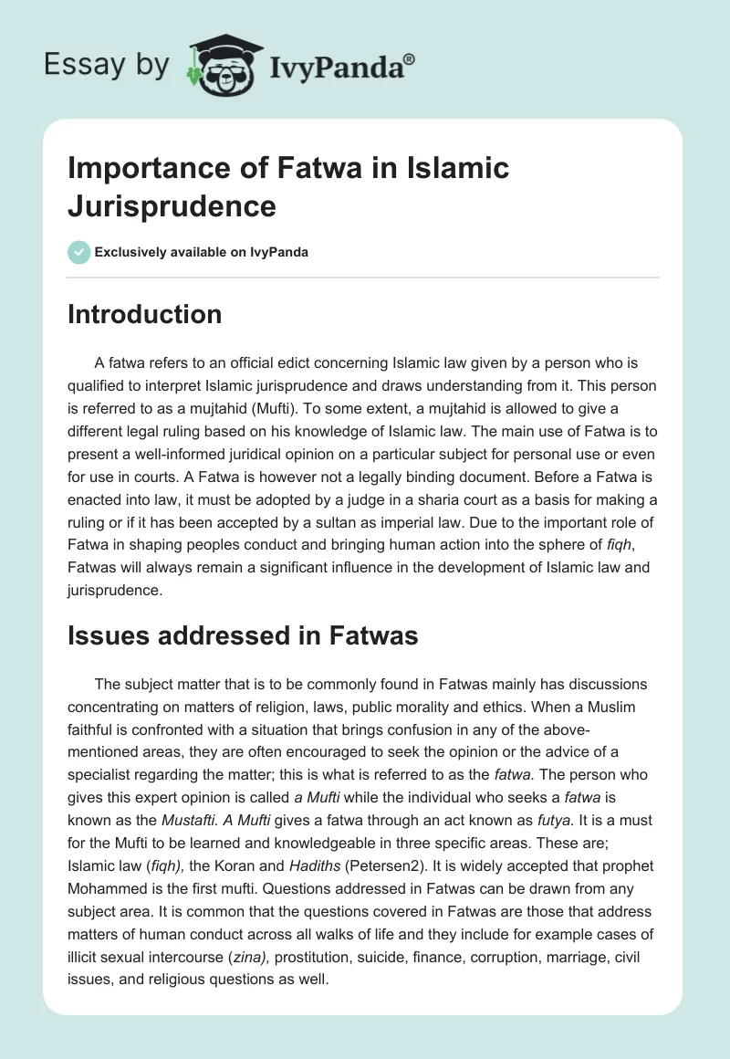 Importance of Fatwa in Islamic Jurisprudence. Page 1