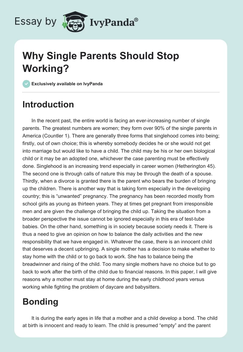 Why Single Parents Should Stop Working?. Page 1