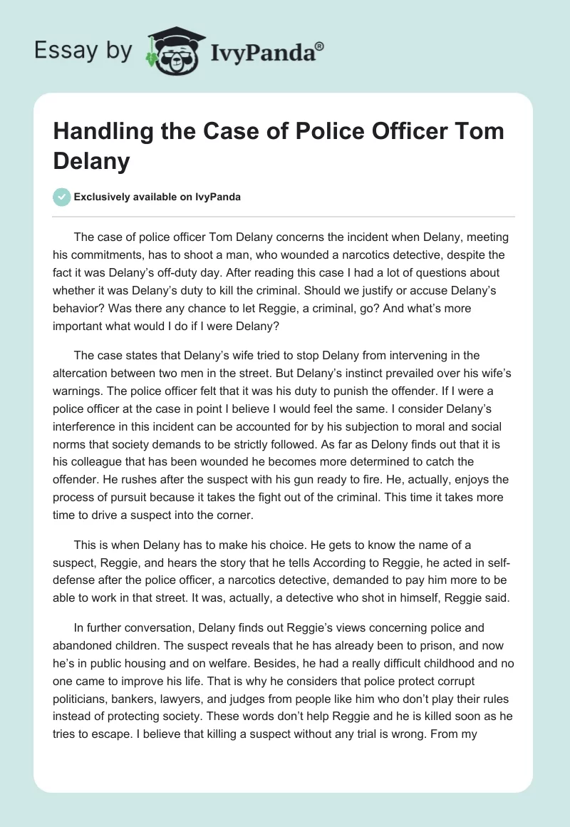 Handling the Case of Police Officer Tom Delany. Page 1