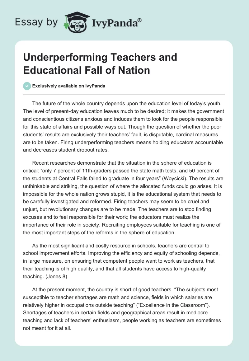 Underperforming Teachers and Educational Fall of Nation. Page 1
