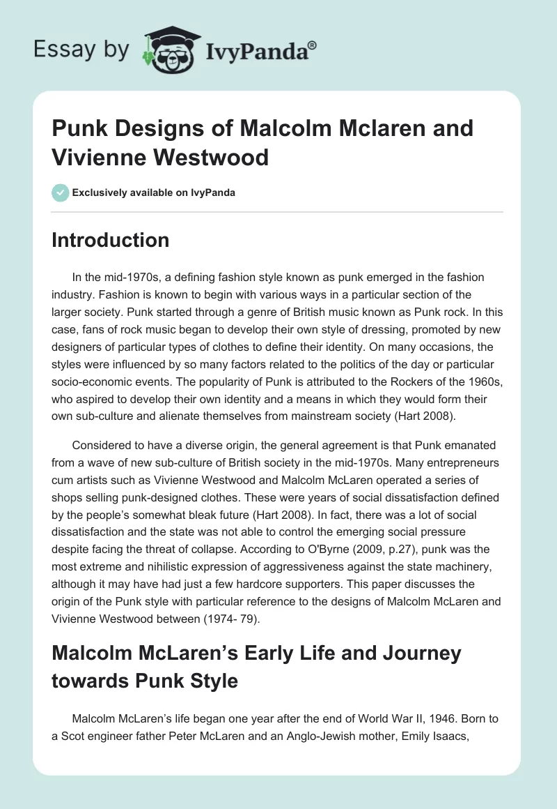 Punk Designs of Malcolm Mclaren and Vivienne Westwood. Page 1
