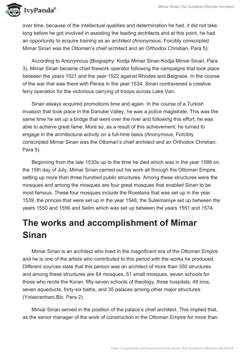 Mimar Sinan, the Greatest Ottoman Architect. Page 2