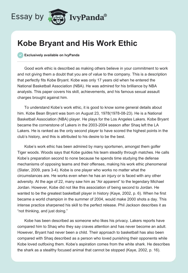 Kobe Bryant and His Work Ethic. Page 1