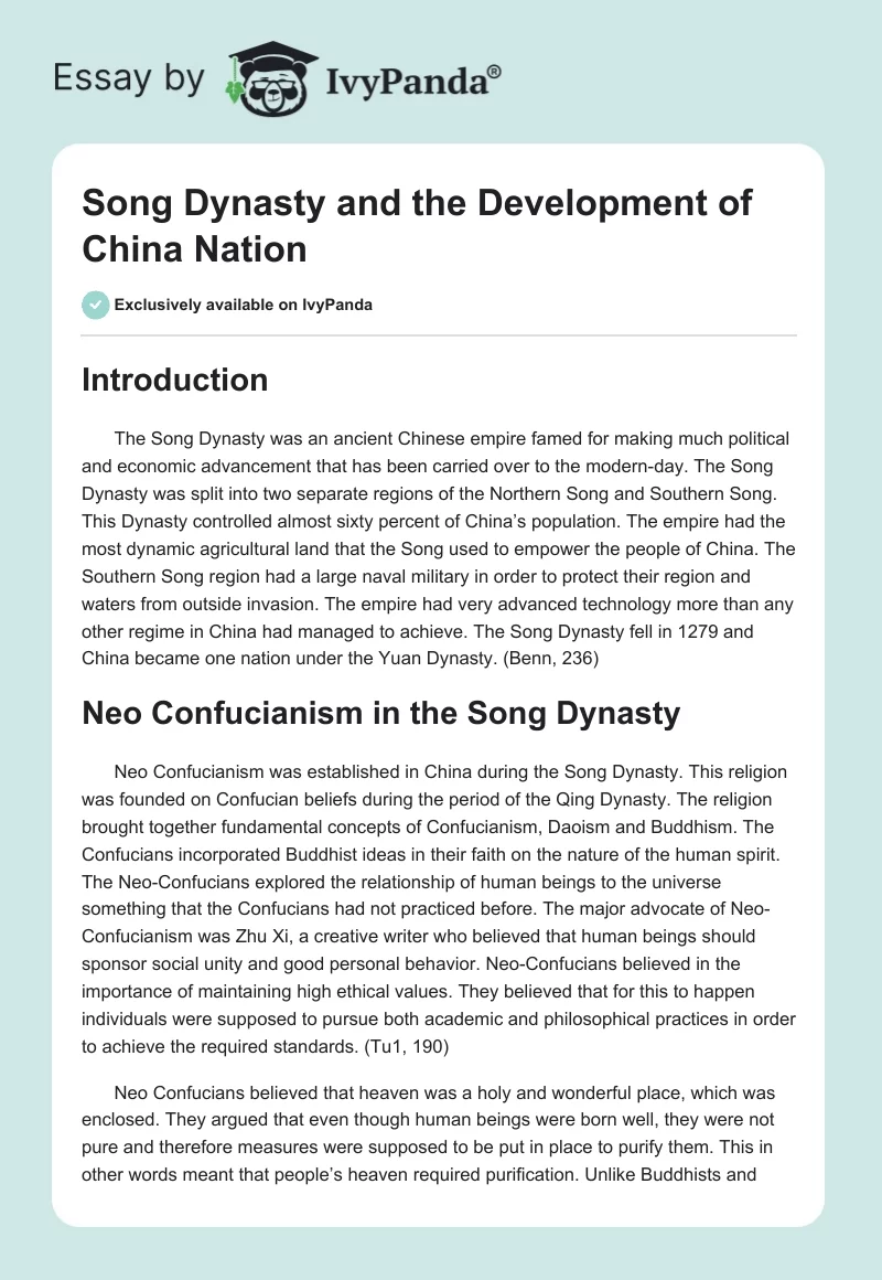 Song Dynasty and the Development of China Nation. Page 1
