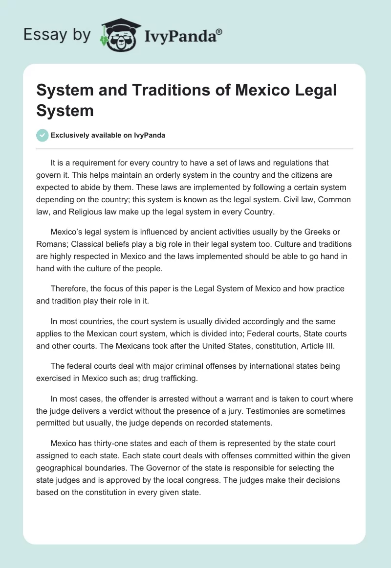 System and Traditions of Mexico Legal System. Page 1