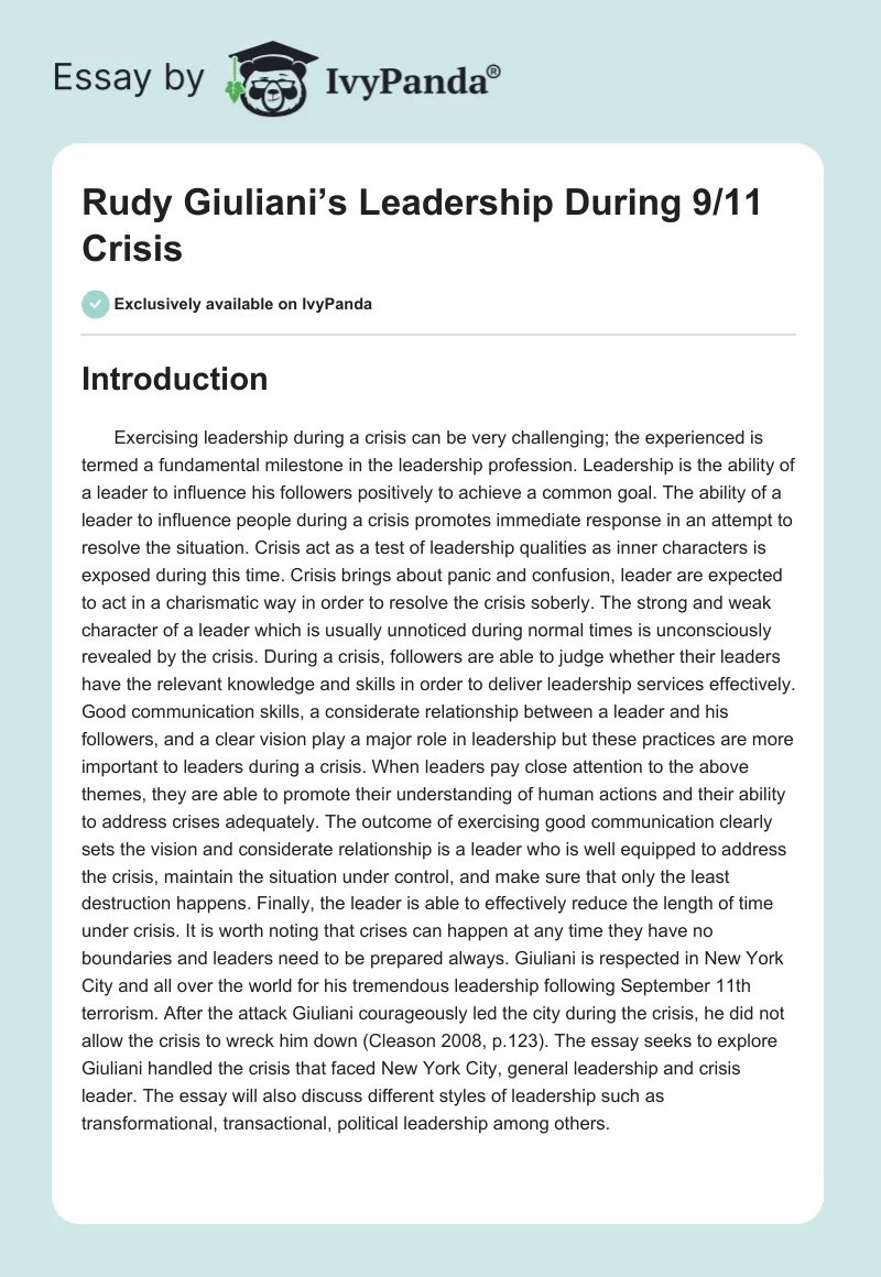 Rudy Giuliani’s Leadership During 9/11 Crisis. Page 1