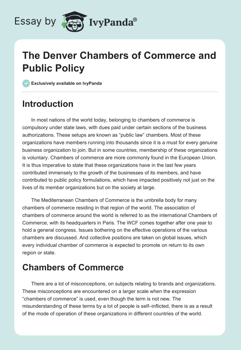 The Denver Chambers of Commerce and Public Policy. Page 1