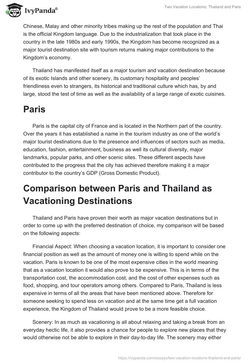Two Vacation Locations: Thailand and Paris. Page 2