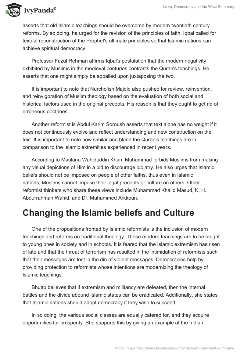 Islam, Democracy and the West Summary. Page 2