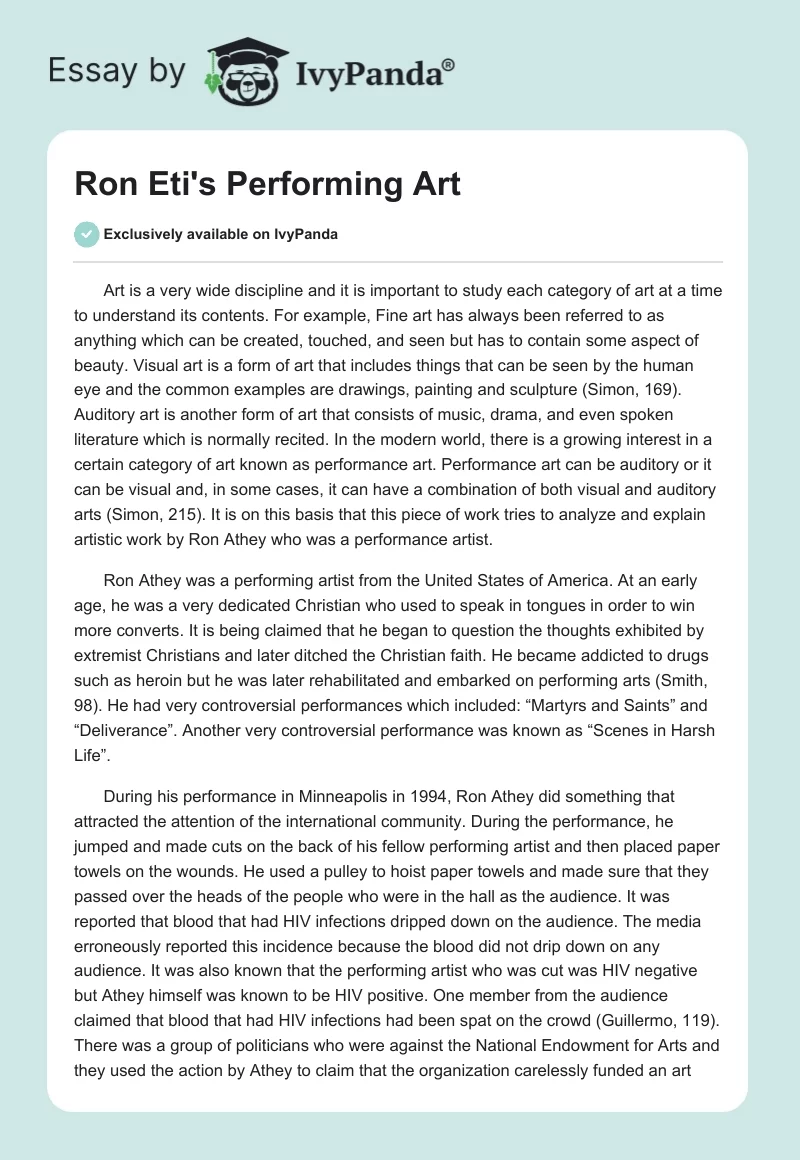 Ron Eti's Performing Art. Page 1